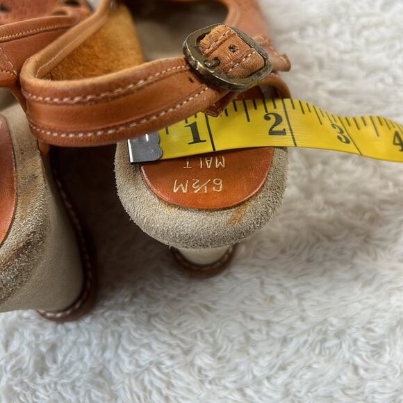 Vintage 70s Fanfares leather and suede peep toe wedge heels in Malt, size 6.5 - Picture 10 of 11
